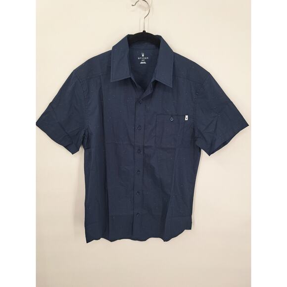 Spyder Men's Short-Sleeve Button Up Blue Space Dye Shirt Size S - Picture 1 of 7